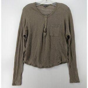 Vince Top Small Linen Shirt Henley Pullover Sheer Pocket Cropped *